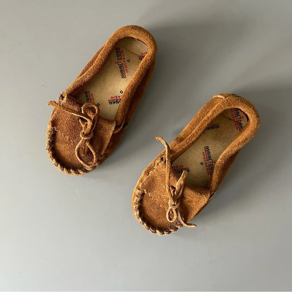 Minnetonka Toddler Leather Vintage Moccasins 6 Brown Slip On Comfort Boho Navajo
